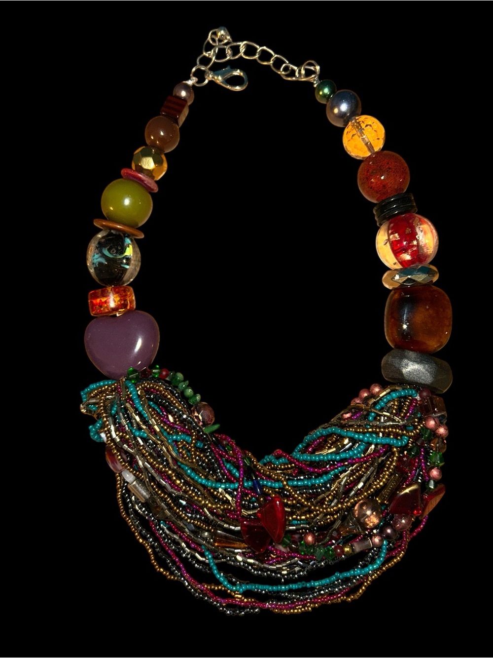 Artisan Multicolor Beaded Statement Bib Necklace - Boho Chic
